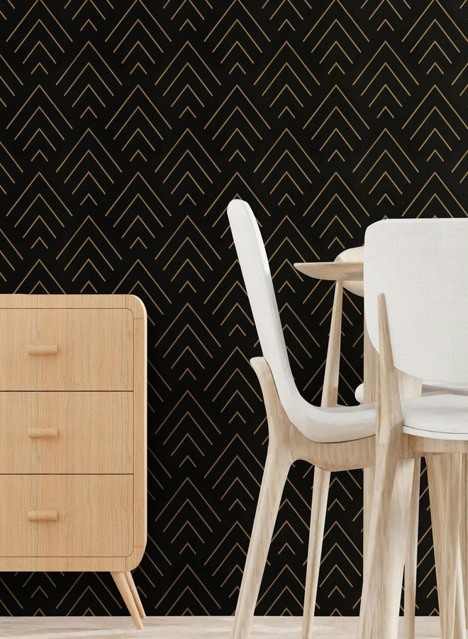 TEKCOOL ورق جدران ذاتي اللصق من TEKCOOL بنمط أسود وذهبي، ورق جدران قابل للتقشير واللصق بخطوط ذهبية وخطوط هندسية، ورق لاصق فينيل قابل للإزالة، غطاء حائط، فيلم زخرفي، يمكنك تركيبه بنفسك، 45 × 300 سم (أسود - 3 قطع) - Image 3